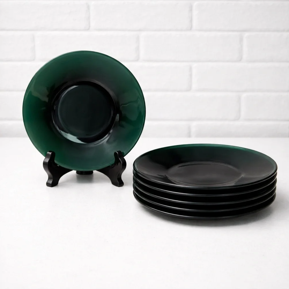 Set of 6 Vintage Emerald Green Glass Salad Plates-Mid Century Modern MCM